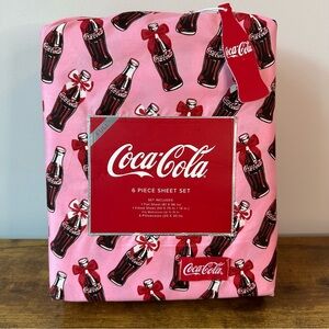New Cherry Coke Coca-Cola Full Brown Pink Red Bedding Sheets Set Cute Drink